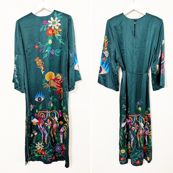 Alemais Agatha Printed Graphic Maxi Midi Slit Belted Dark Green Dress size US 6 - Picture 15 of 15